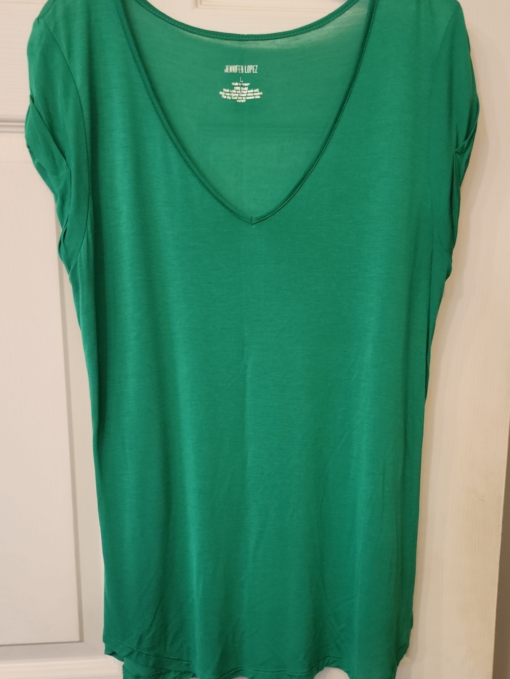 Jennifer Lopez Emerald Green V-Neck Short Sleeve Tee
